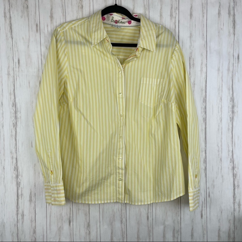Boden Anthropologie yellow and white striped button down 14R - Picture 2 of 5